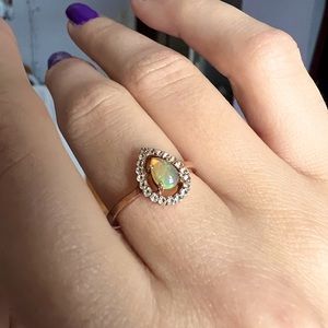 Pear shaped rose gold opal ring